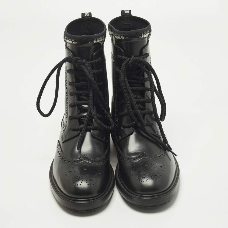 Pre Owned Dior D-Order Size 40 Black Leather Combat Boots