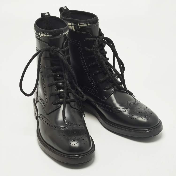Pre Owned Dior D-Order Size 40 Black Leather Combat Boots