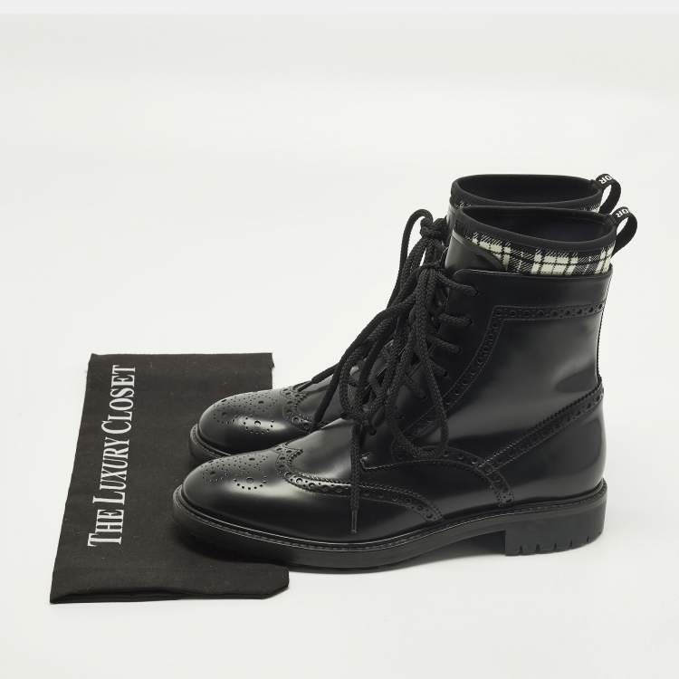 Pre Owned Dior D-Order Size 40 Black Leather Combat Boots