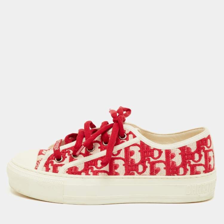 Pre Owned Dior Walk'n'Dior Size 35 Red Canvas Low Top Sneakers