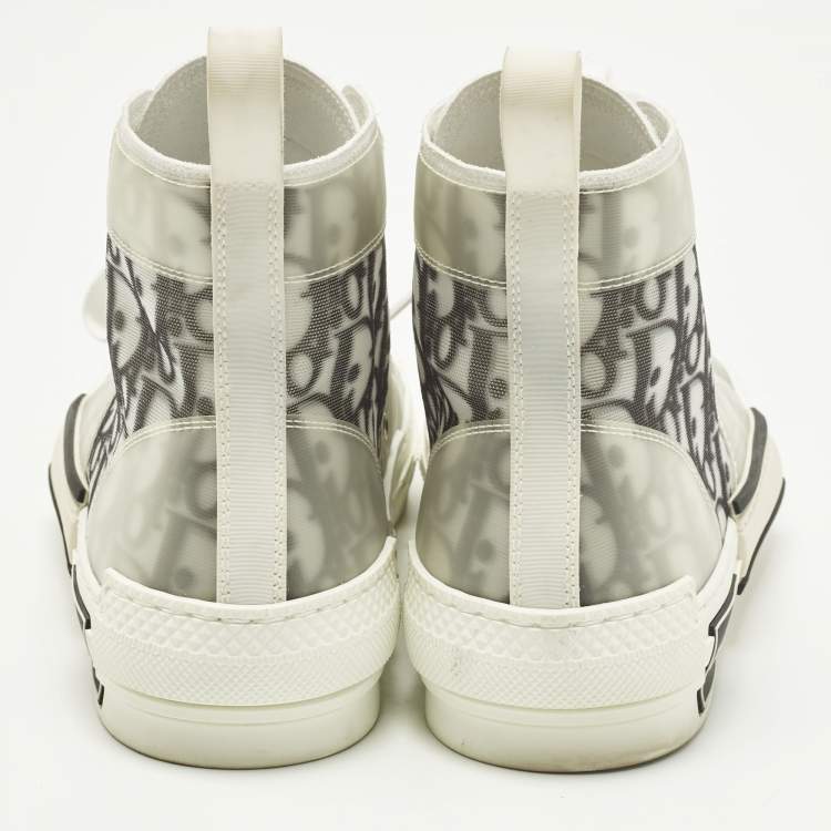 Pre Owned Dior Oblique Size 37.5 White/Green Mesh and PVC High Top Sneakers