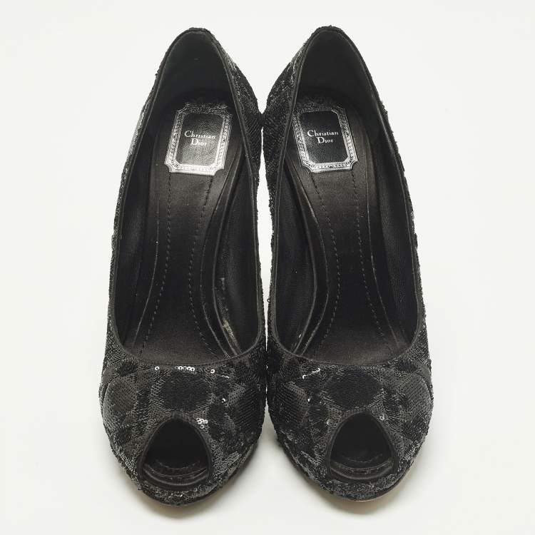 Pre Owned Dior Size 40 Black Sequins Peep Toe Platform Pumps