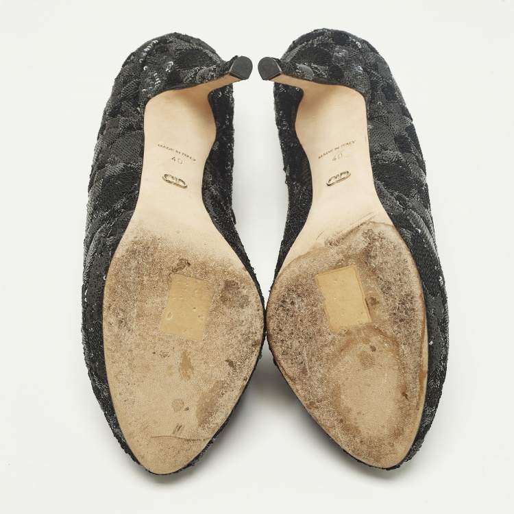 Pre Owned Dior Size 40 Black Sequins Peep Toe Platform Pumps