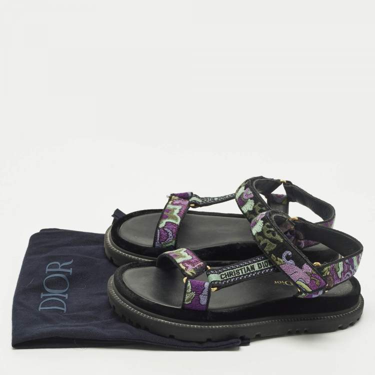 Pre Owned Dior DiorAct Size 37 Multicolor Floral Print Knit Fabric and Leather Slingback Sandals