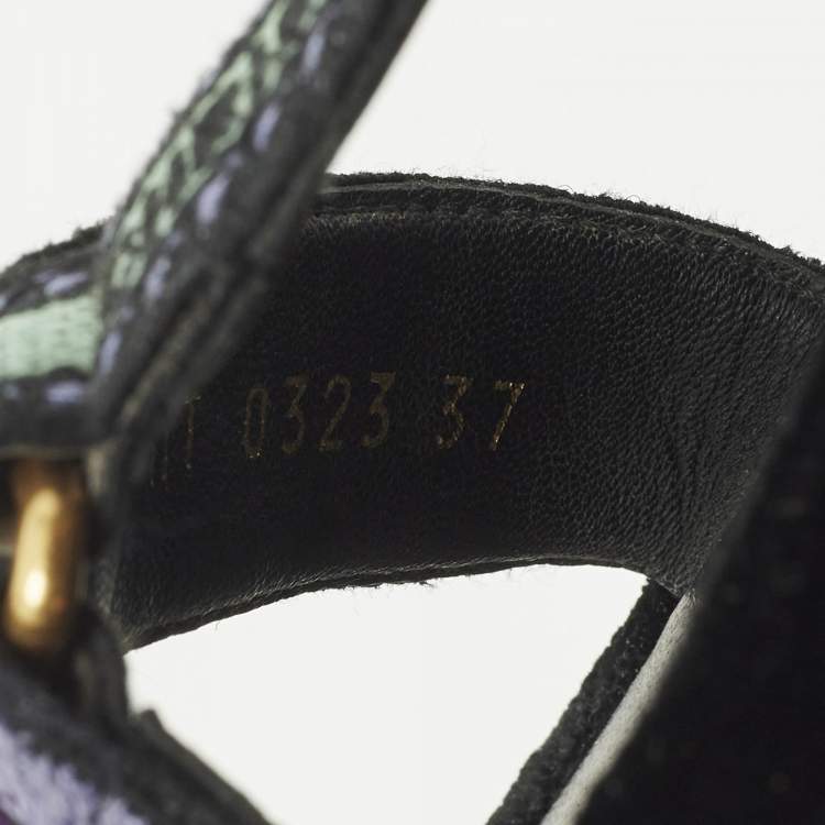 Pre Owned Dior DiorAct Size 37 Multicolor Floral Print Knit Fabric and Leather Slingback Sandals