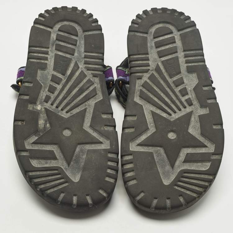 Pre Owned Dior DiorAct Size 37 Multicolor Floral Print Knit Fabric and Leather Slingback Sandals