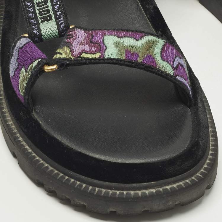 Pre Owned Dior DiorAct Size 37 Multicolor Floral Print Knit Fabric and Leather Slingback Sandals