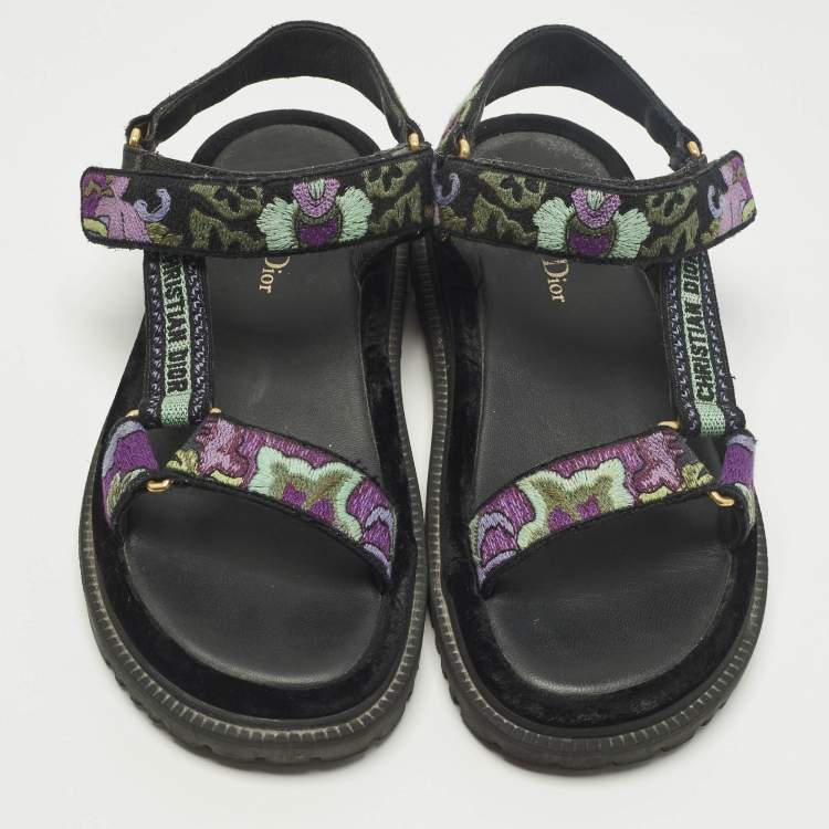 Pre Owned Dior DiorAct Size 37 Multicolor Floral Print Knit Fabric and Leather Slingback Sandals