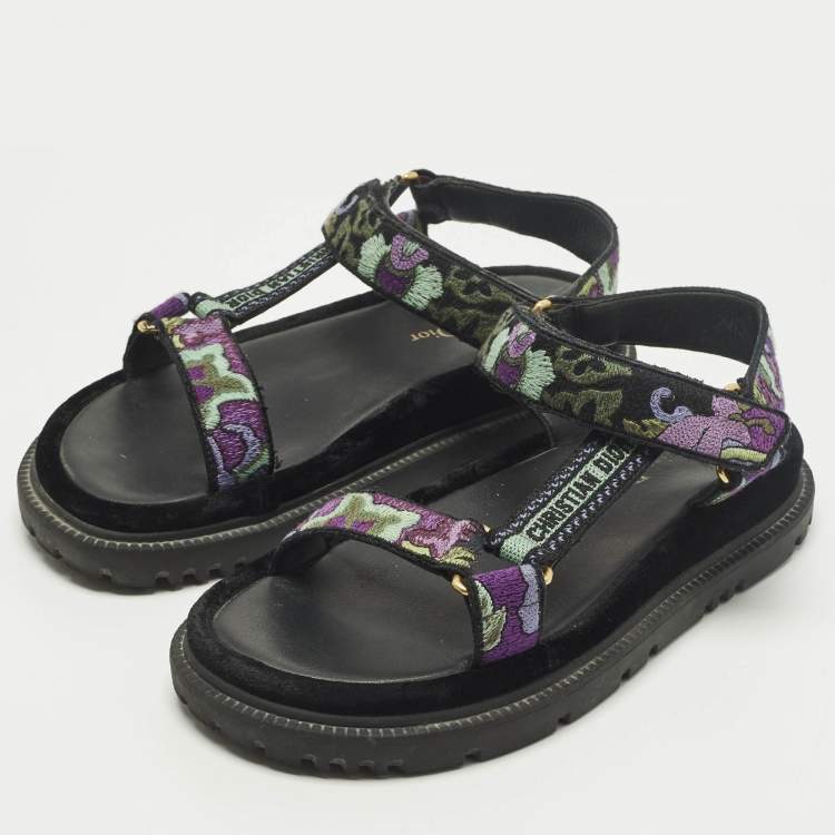 Pre Owned Dior DiorAct Size 37 Multicolor Floral Print Knit Fabric and Leather Slingback Sandals