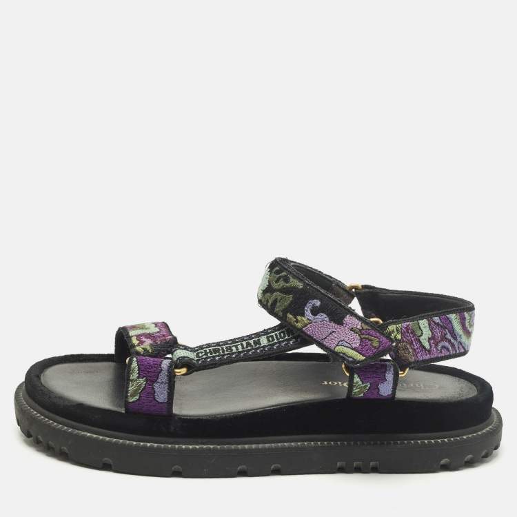 Pre Owned Dior DiorAct Size 37 Multicolor Floral Print Knit Fabric and Leather Slingback Sandals