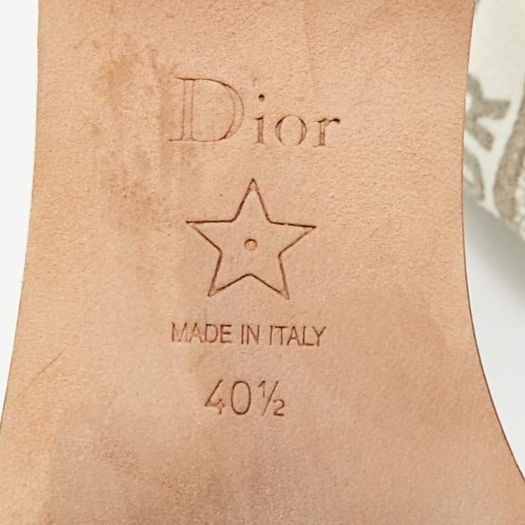 Pre Owned Dior Dway Size 40.5 Grey/Cream Canvas Slide Sandals