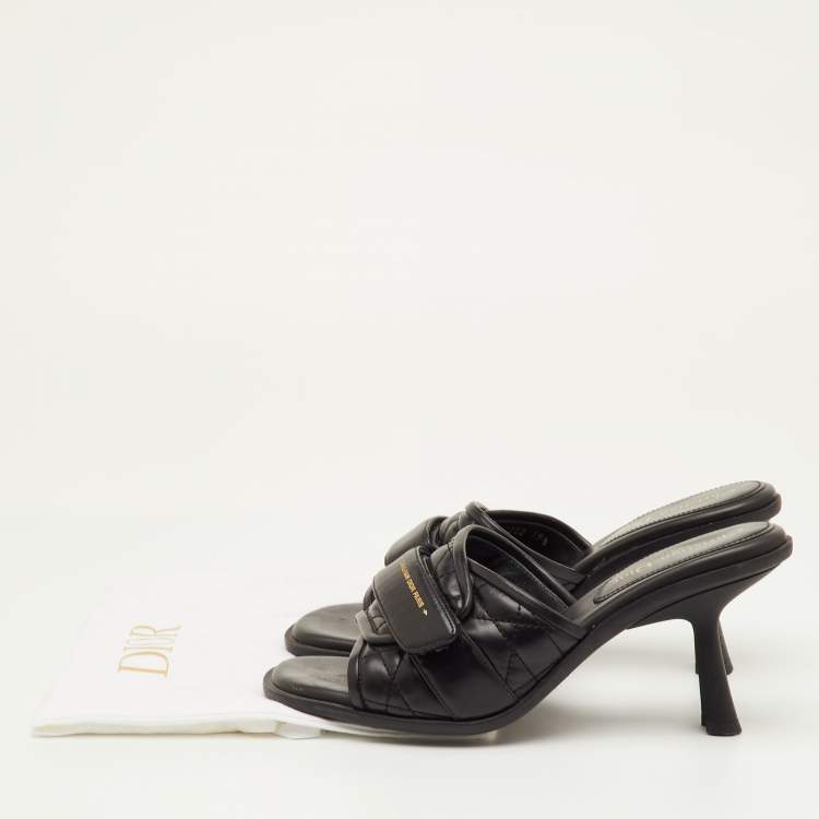 Pre Owned Dior Size 39.5 Black Cannage Leather Diorevolution Slide Sandals