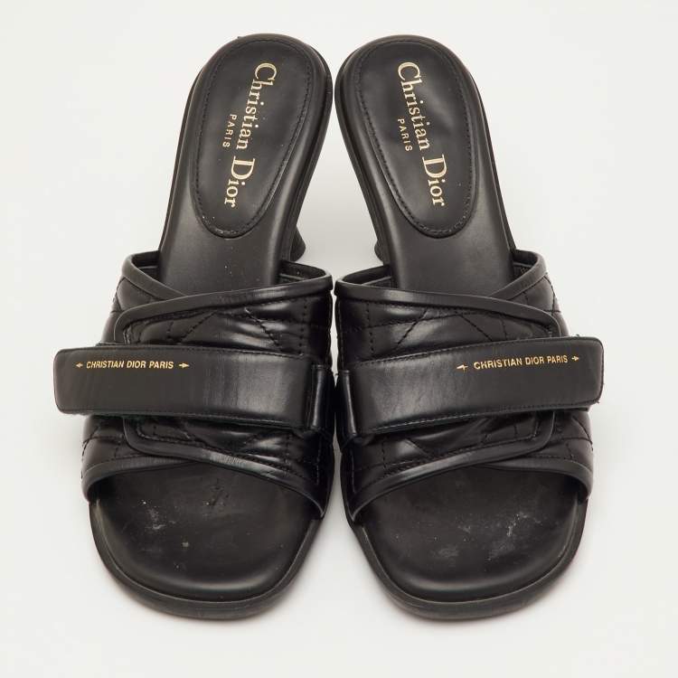 Pre Owned Dior Size 39.5 Black Cannage Leather Diorevolution Slide Sandals