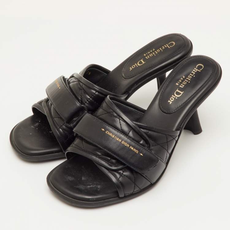 Pre Owned Dior Size 39.5 Black Cannage Leather Diorevolution Slide Sandals