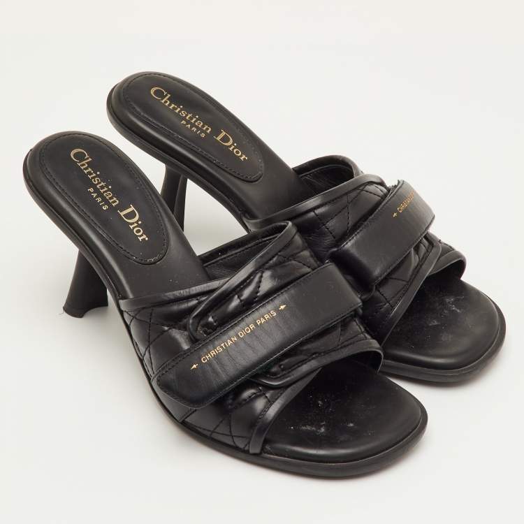 Pre Owned Dior Size 39.5 Black Cannage Leather Diorevolution Slide Sandals