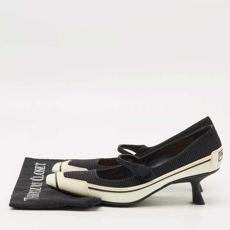 Pre Owned Dior D-motion Size 39 Black Mesh and Rubber Mary Jane Pumps