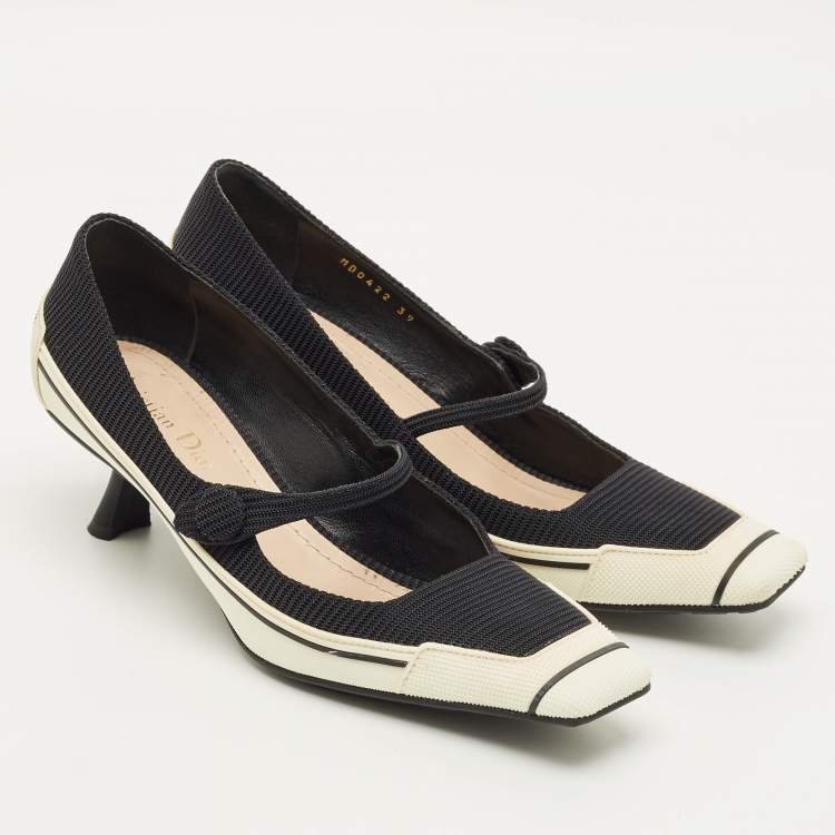 Pre Owned Dior D-motion Size 39 Black Mesh and Rubber Mary Jane Pumps