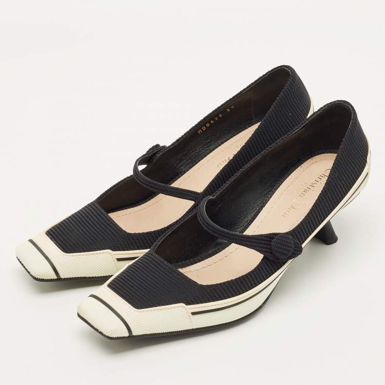 Pre Owned Dior D-motion Size 39 Black Mesh and Rubber Mary Jane Pumps