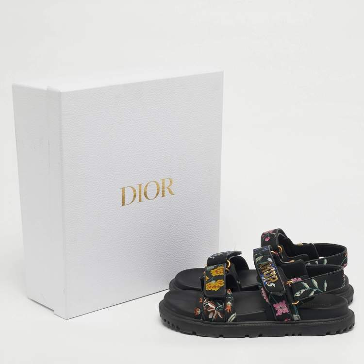 Pre Owned Dior Dioract Size 38.5 Multicolor Floral Print Fabric Flat Sandals