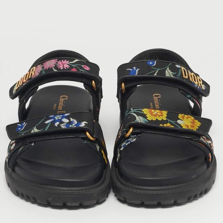 Pre Owned Dior Dioract Size 38.5 Multicolor Floral Print Fabric Flat Sandals