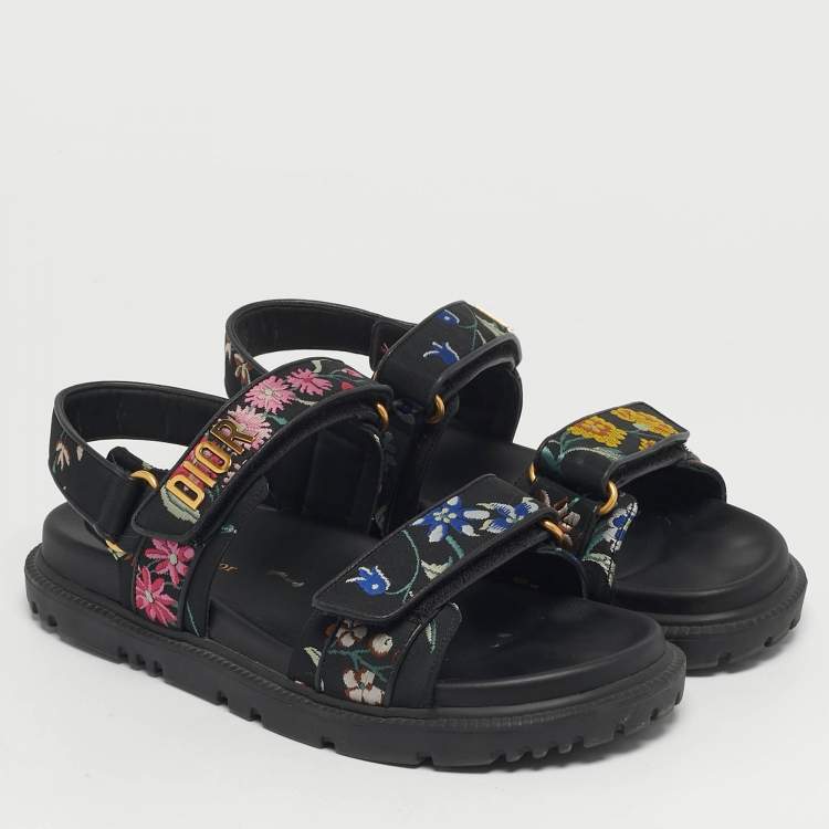 Pre Owned Dior Dioract Size 38.5 Multicolor Floral Print Fabric Flat Sandals