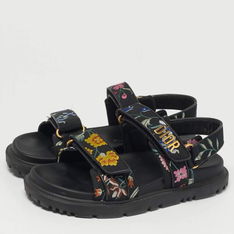 Pre Owned Dior Dioract Size 38.5 Multicolor Floral Print Fabric Flat Sandals