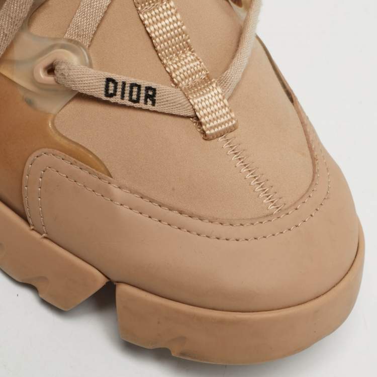 Pre Owned Dior D-Connect Size 37 Beige Fabric and Rubber Low Top Sneakers