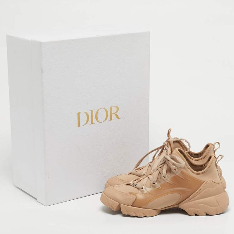 Pre Owned Dior D-Connect Size 37 Beige Fabric and Rubber Low Top Sneakers