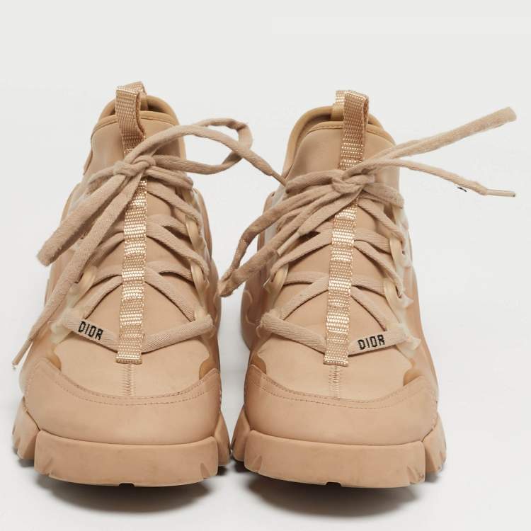 Pre Owned Dior D-Connect Size 37 Beige Fabric and Rubber Low Top Sneakers