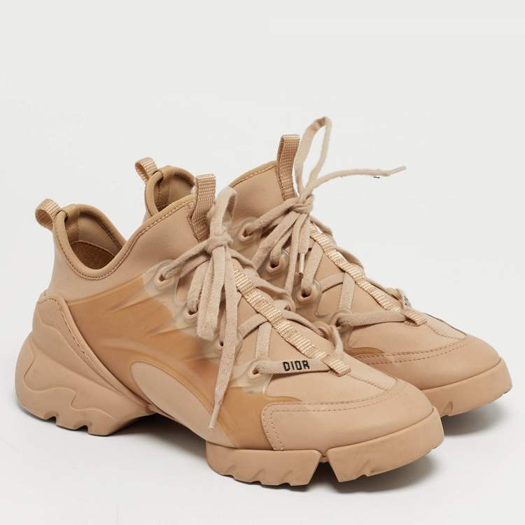 Pre Owned Dior D-Connect Size 37 Beige Fabric and Rubber Low Top Sneakers