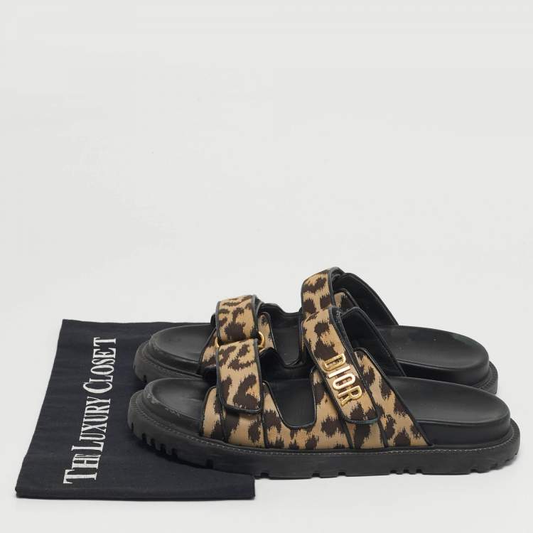 مملوكة مسبقًا Dior DiorAct Size 38.5 Brown/Beige Canvas and Leather Flat Sandals