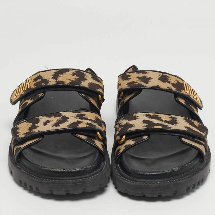مملوكة مسبقًا Dior DiorAct Size 38.5 Brown/Beige Canvas and Leather Flat Sandals