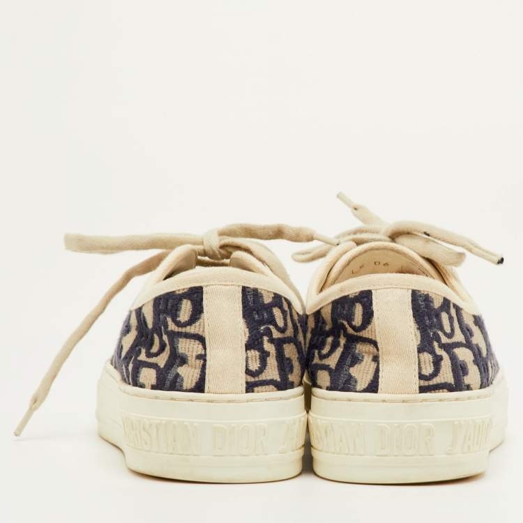 Pre Owned Dior Walk'n'Dior Size 35 Navy Blue/White Oblique Canvas and Rubber Low Top Sneakers