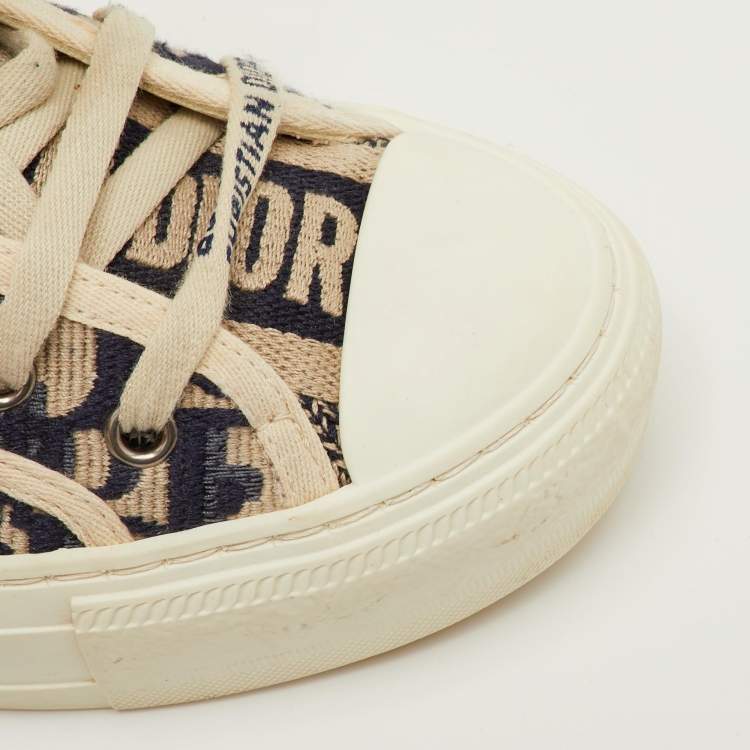Pre Owned Dior Walk'n'Dior Size 35 Navy Blue/White Oblique Canvas and Rubber Low Top Sneakers