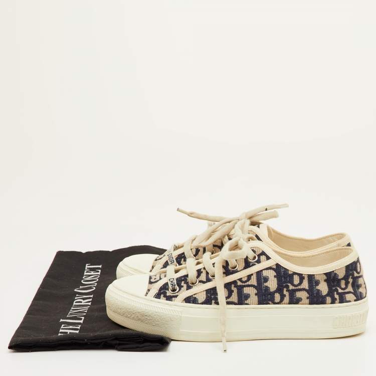 Pre Owned Dior Walk'n'Dior Size 35 Navy Blue/White Oblique Canvas and Rubber Low Top Sneakers