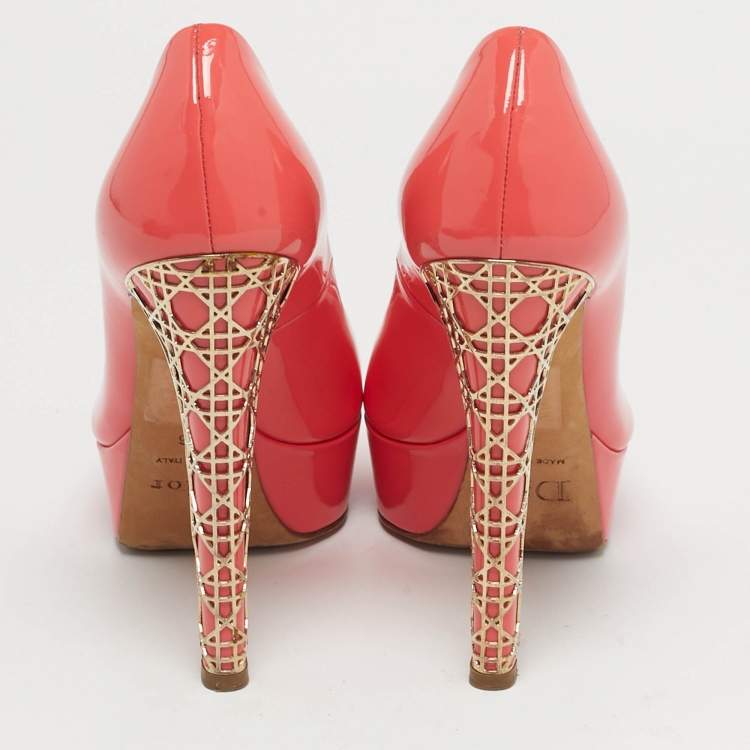 Pre Owned Dior Size 36 Pink Patent Leather Peep Toe Platform Pumps