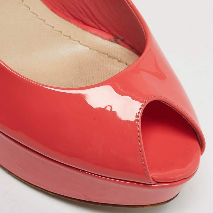 Pre Owned Dior Size 36 Pink Patent Leather Peep Toe Platform Pumps