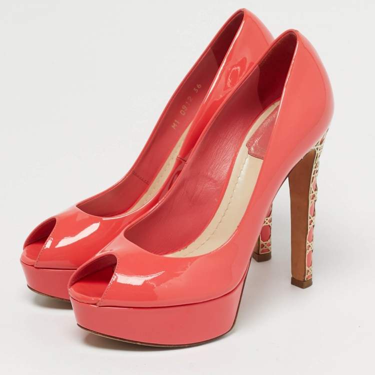 Pre Owned Dior Size 36 Pink Patent Leather Peep Toe Platform Pumps