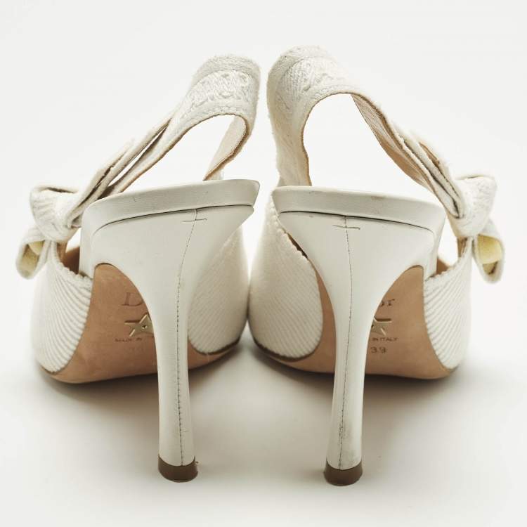 Pre Owned Dior J'Adior Size 39 White Canvas Slingback Pumps