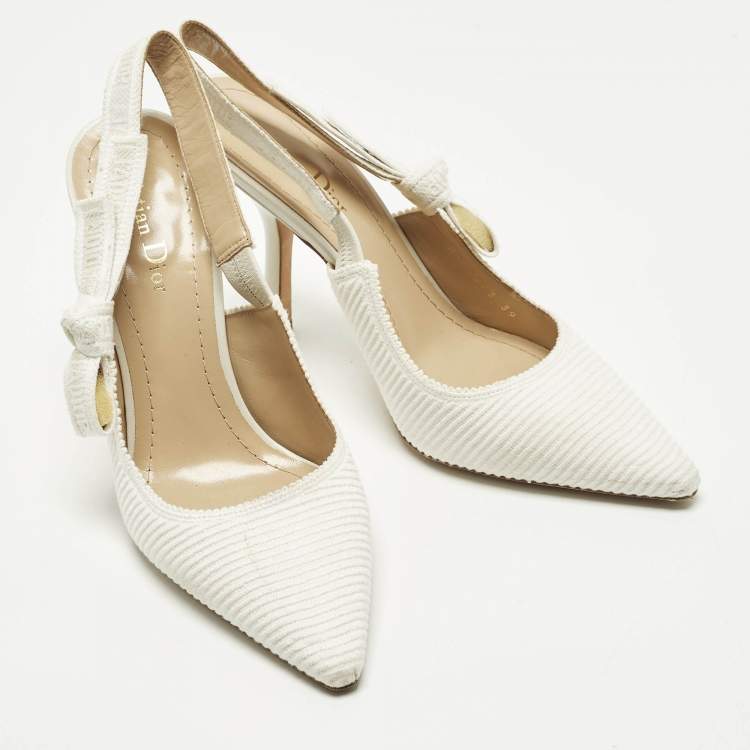 Pre Owned Dior J'Adior Size 39 White Canvas Slingback Pumps