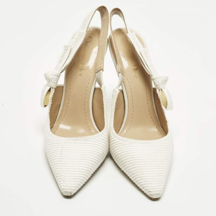 Pre Owned Dior J'Adior Size 39 White Canvas Slingback Pumps