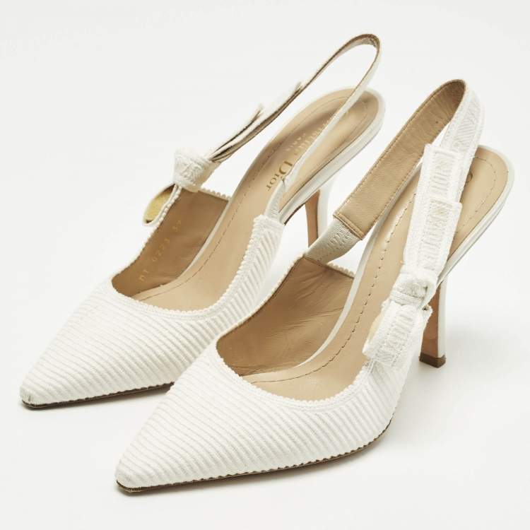 Pre Owned Dior J'Adior Size 39 White Canvas Slingback Pumps