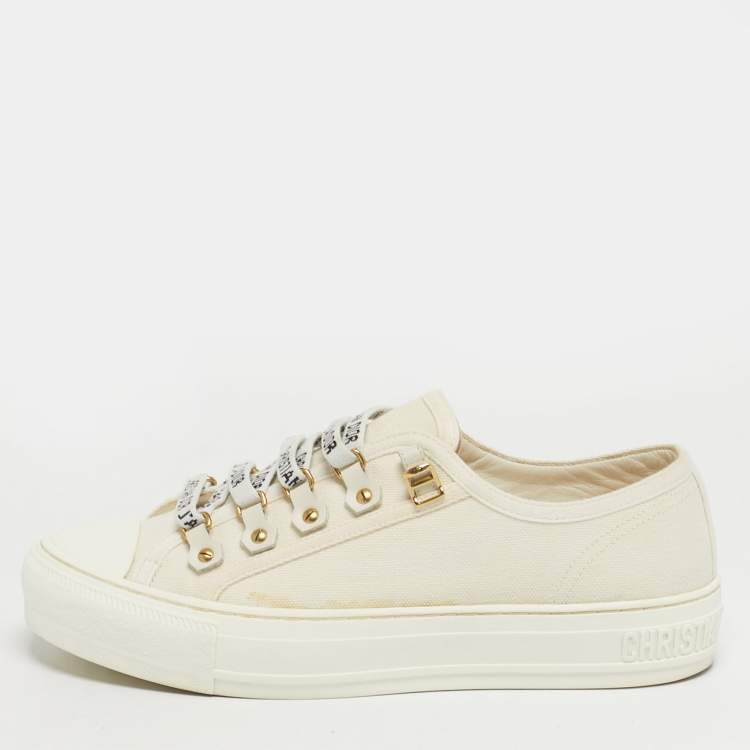 Pre Owned Dior Walk'n'Dior Size 37 Cream Canvas Low Top Sneakers