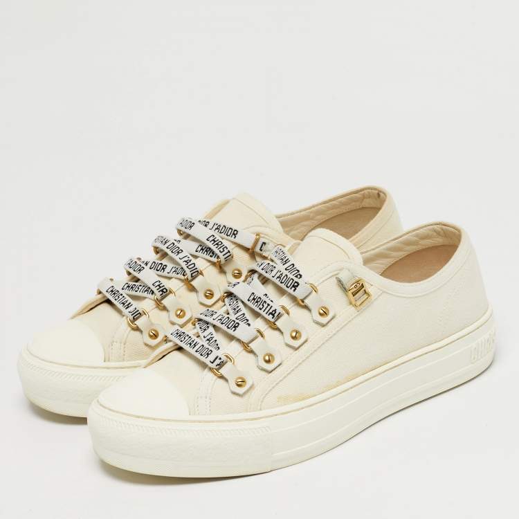 Pre Owned Dior Walk'n'Dior Size 37 Cream Canvas Low Top Sneakers