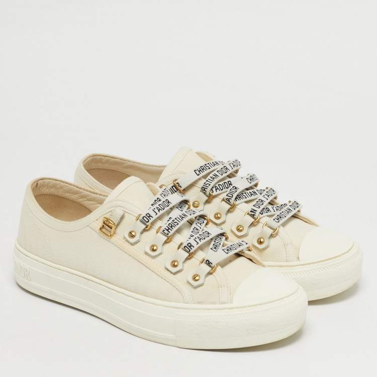 Pre Owned Dior Walk'n'Dior Size 37 Cream Canvas Low Top Sneakers