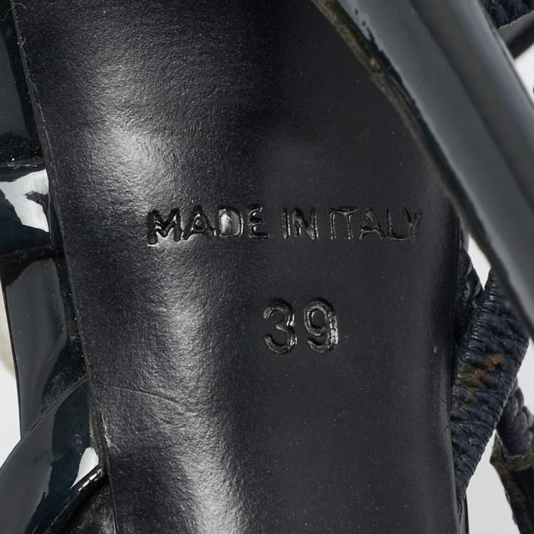 Pre Owned Dior Size 39.5 Midnight Blue Patent Leather Cut-Out Ankle-Strap Pumps