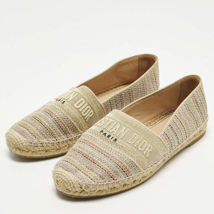 Pre Owned Dior Granville Size 40.5 Multicolor Tweed Espadrille Flats