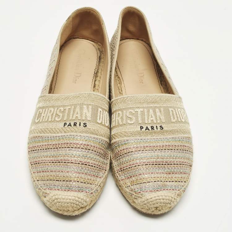 Pre Owned Dior Granville Size 40.5 Multicolor Tweed Espadrille Flats