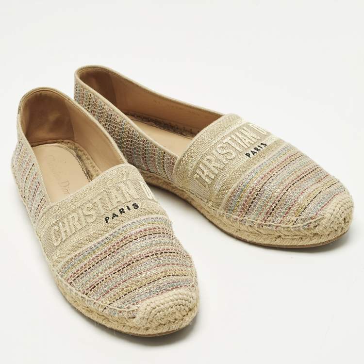 Pre Owned Dior Granville Size 40.5 Multicolor Tweed Espadrille Flats