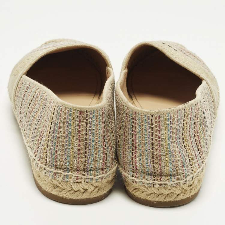 Pre Owned Dior Granville Size 40.5 Multicolor Tweed Espadrille Flats